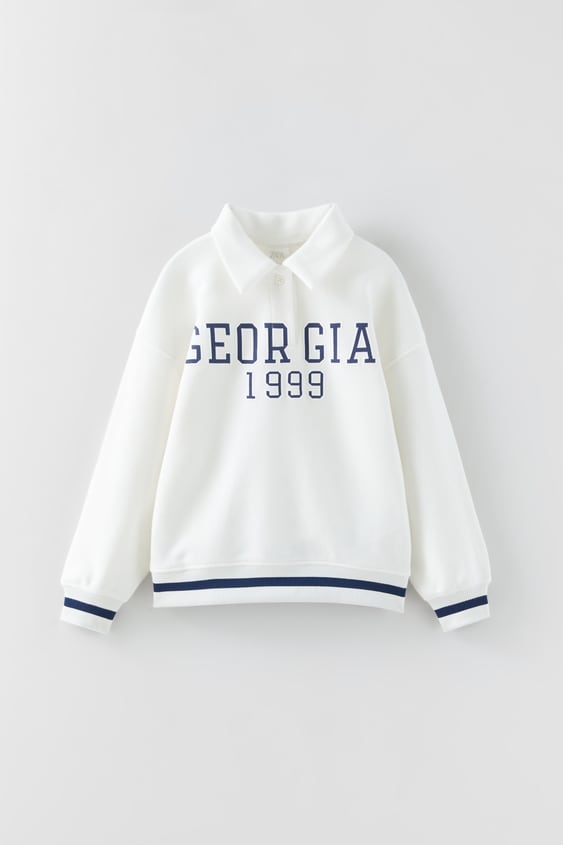 TEXT DETAIL POLO COLLAR SWEATSHIRT