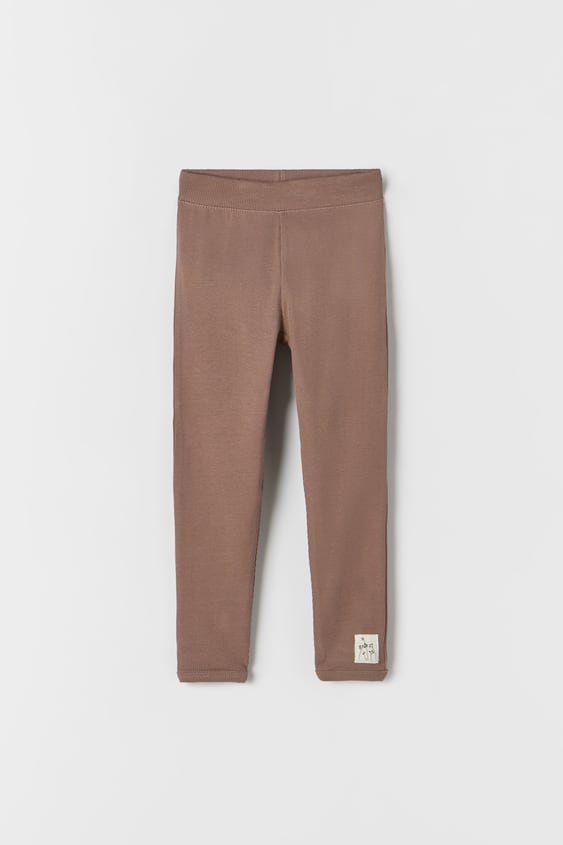 LABEL DETAIL RIBBED LEGGINGS