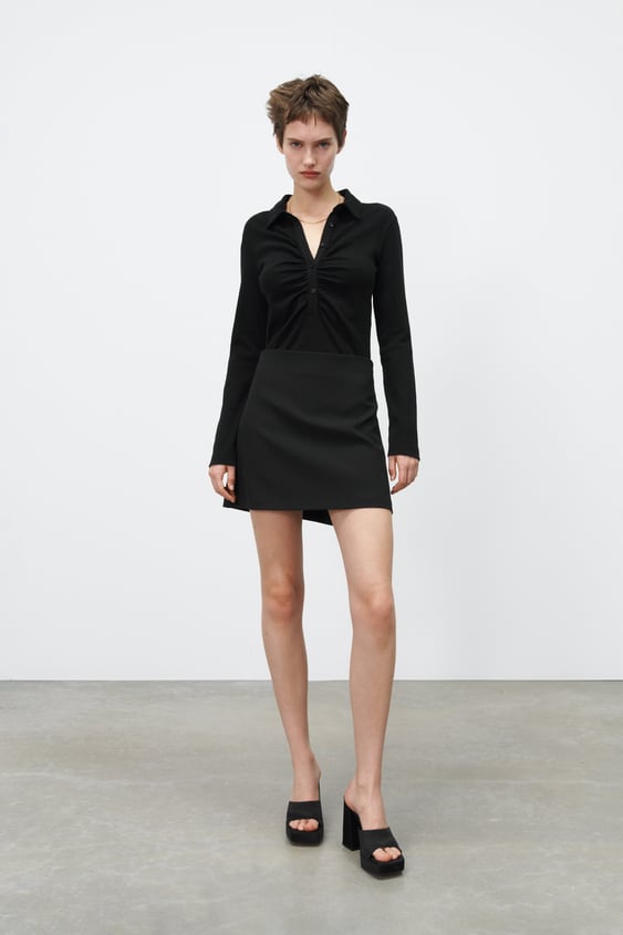 RUCHED POLO BODYSUIT