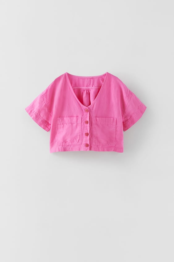 LINEN BLEND CROP SHIRT