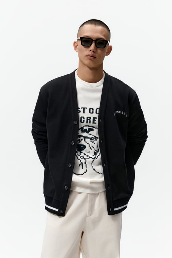 EMBROIDERED TEXT CARDIGAN