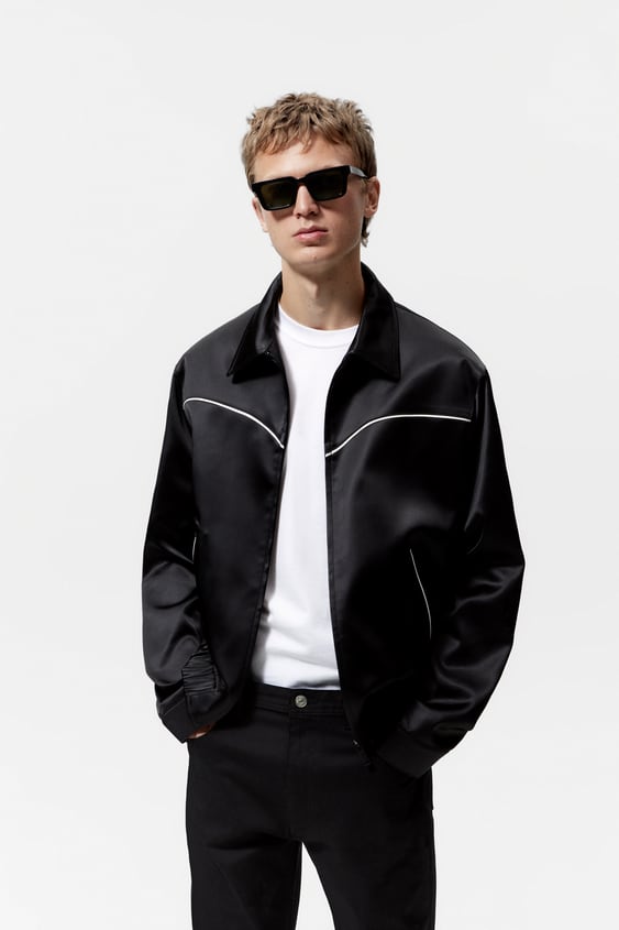 CONTRASTING SATIN EFFECT JACKET