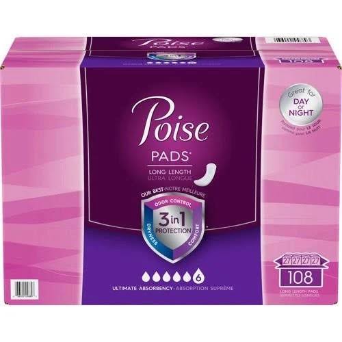 Poise Ultimate Absorbency Incontinence Pads, Long, 45 Count