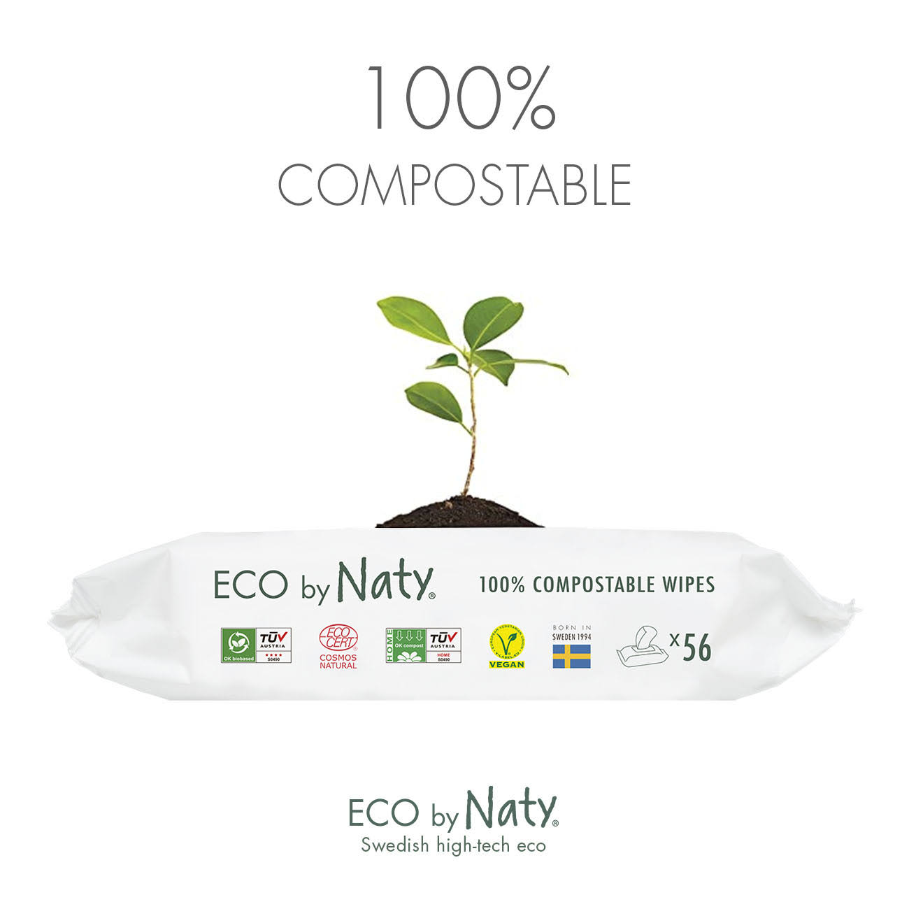 Naty by Nature Babycare Eco Baby Wipes, Resealable Pack, Unscented, 56 Ct