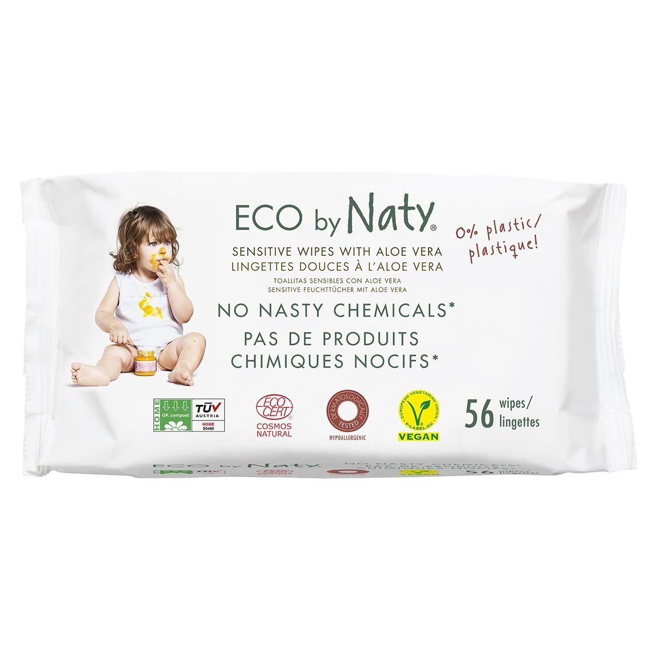 Naty by Nature Babycare Eco Baby Wipes, Resealable Pack, Unscented, 56 Ct