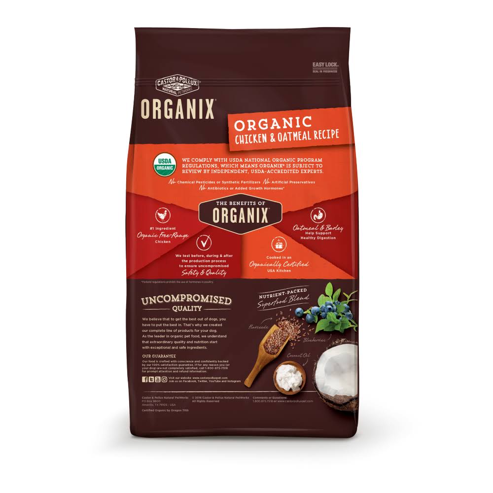 Castor u0026 Pollux Organix Organic Chicken u0026 Oatmeal Recipe Dry Dog Food, 18 lb