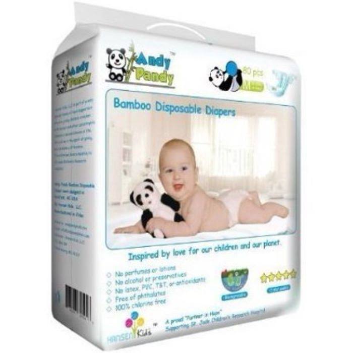 Eco Friendly Premium Bamboo Disposable Diapers by Andy Pandy - Large - for Babies Weighing 20-31 lbs - 70 Count