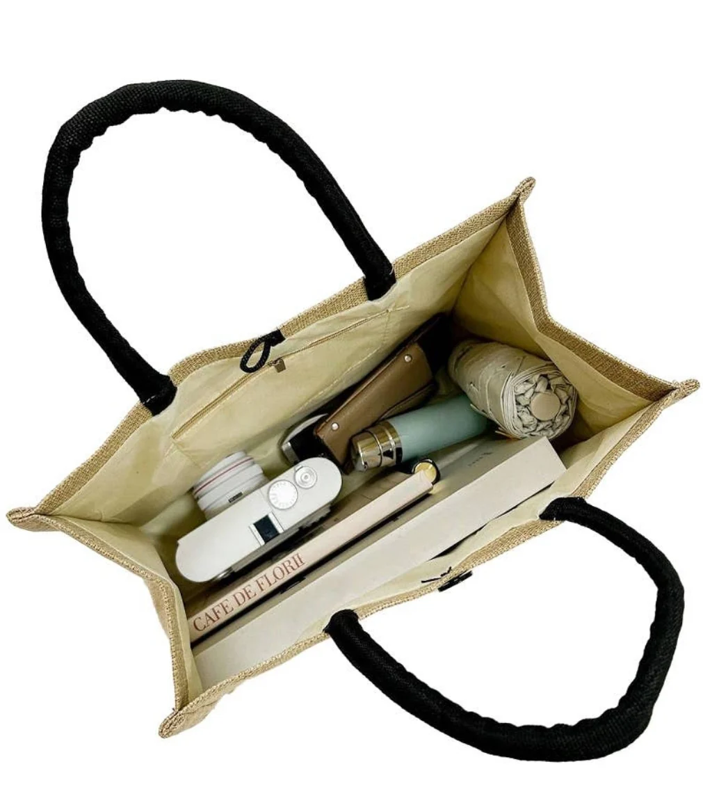 Hello Beaches Burlap Tote