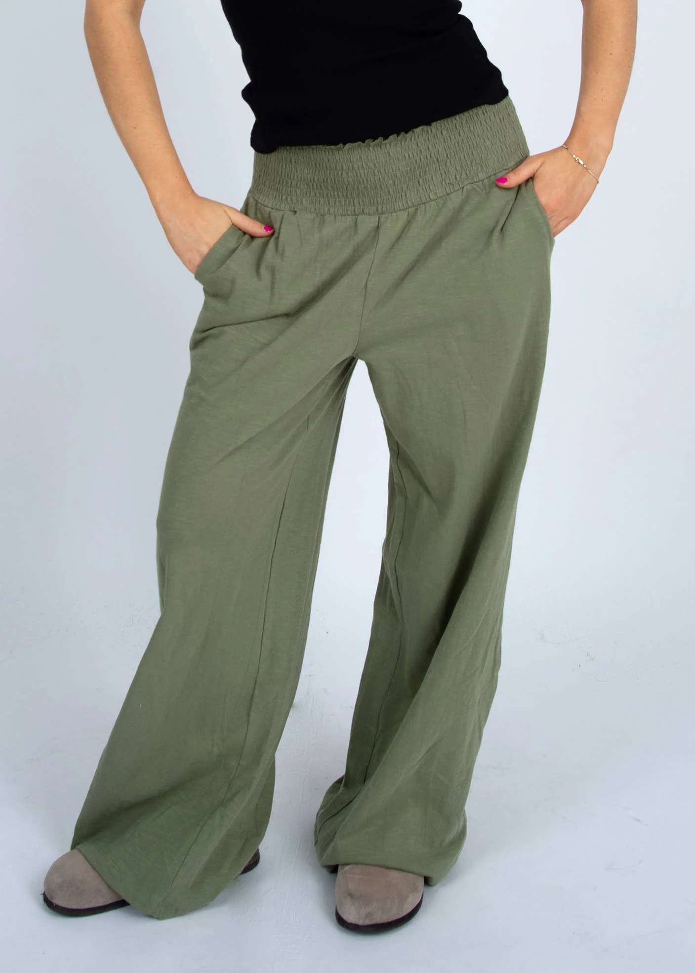 RD Style - TEDDY RUCHED WAISTBAND PANTS