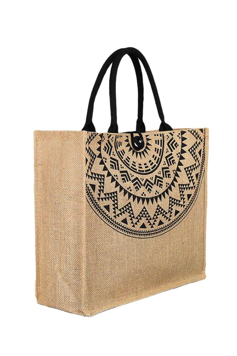 Aztec Burlap Beach Bag Mandala