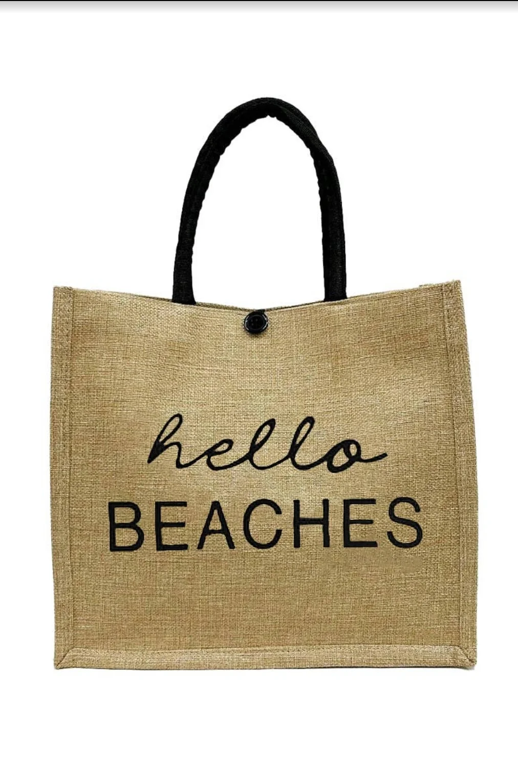 Hello Beaches Burlap Tote