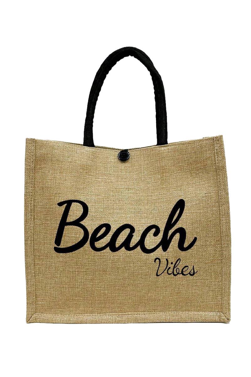 Beach Vibes Burlap Tote