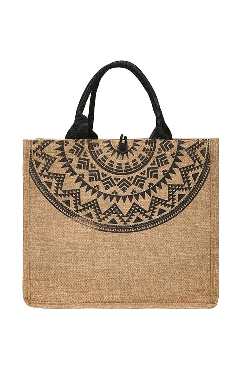 Aztec Burlap Beach Bag Mandala