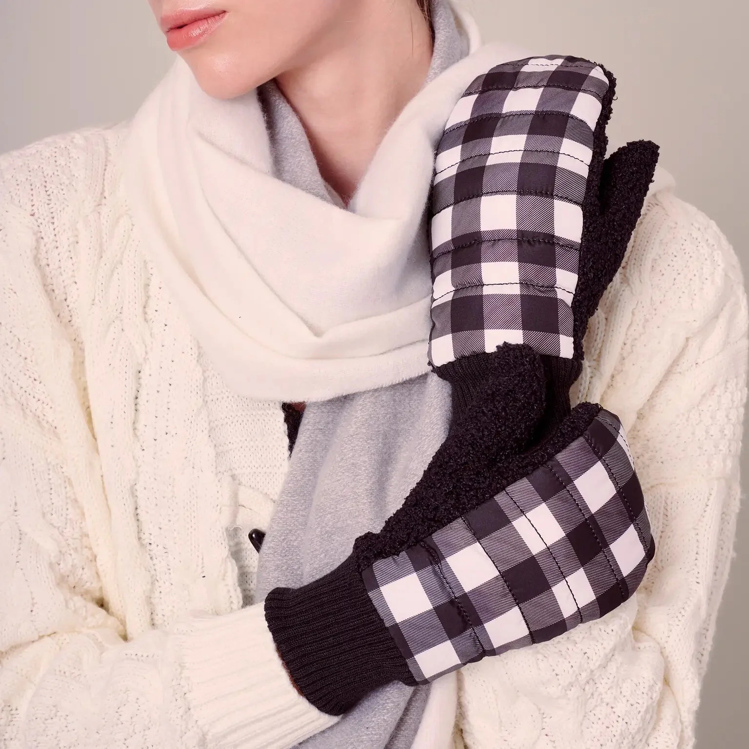 White Buffalo Check Mittens