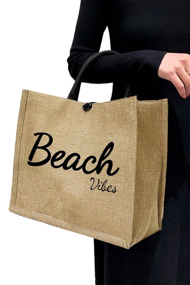 Beach Vibes Burlap Tote