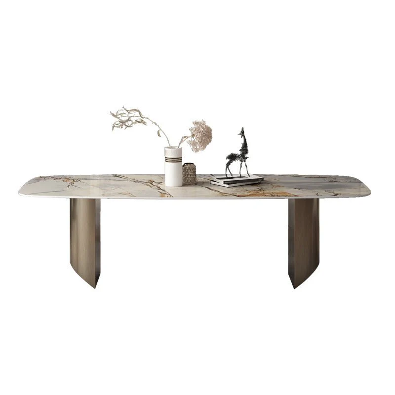 意式輕奢亮光岩板餐桌(鍍金）