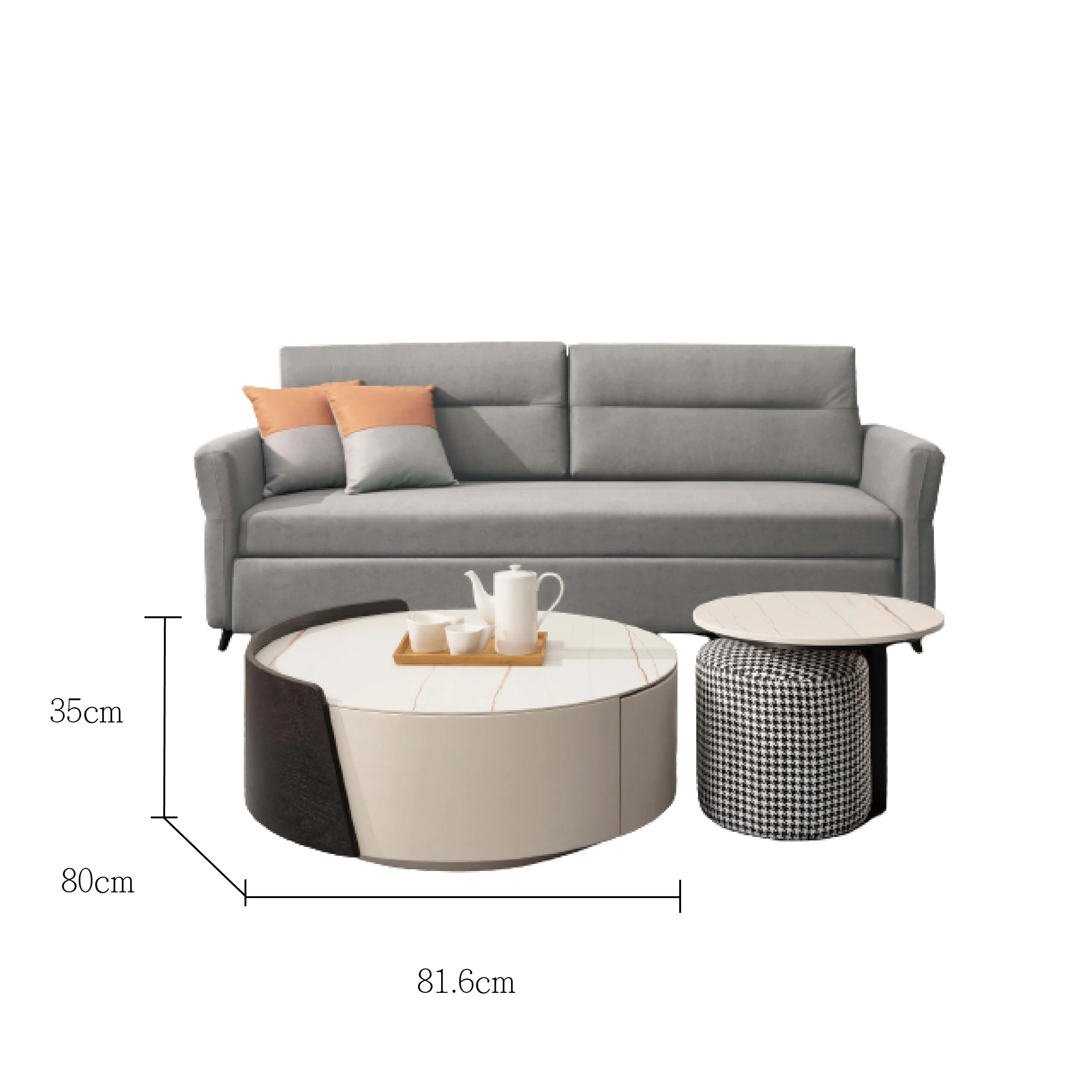 Alaa Abdelnaby 胡桃木岩板 茶几（贈小椅凳未含沙發）