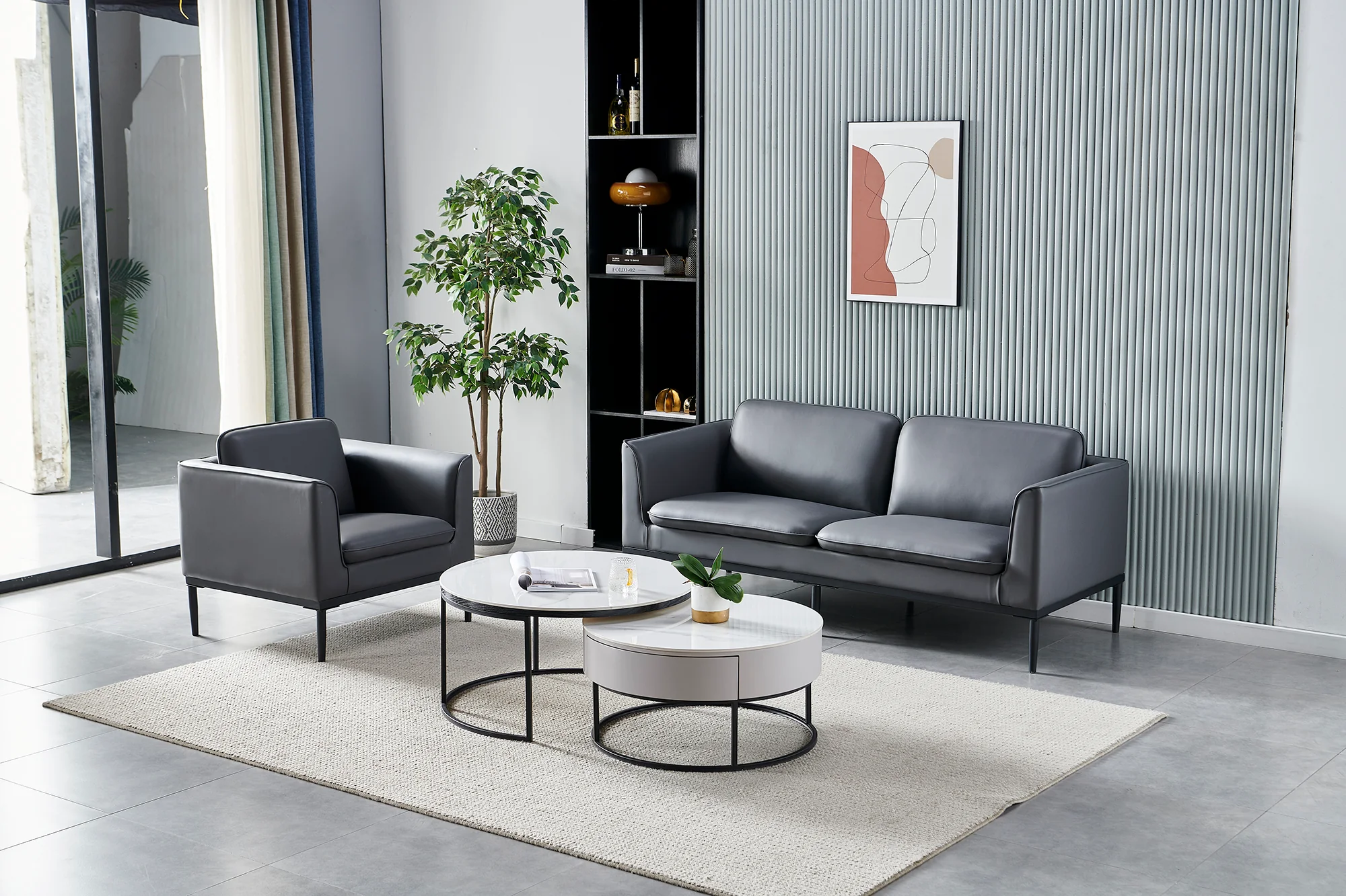 Ishida 世達 深灰科技布 辦公沙發組 1人位, 3人位