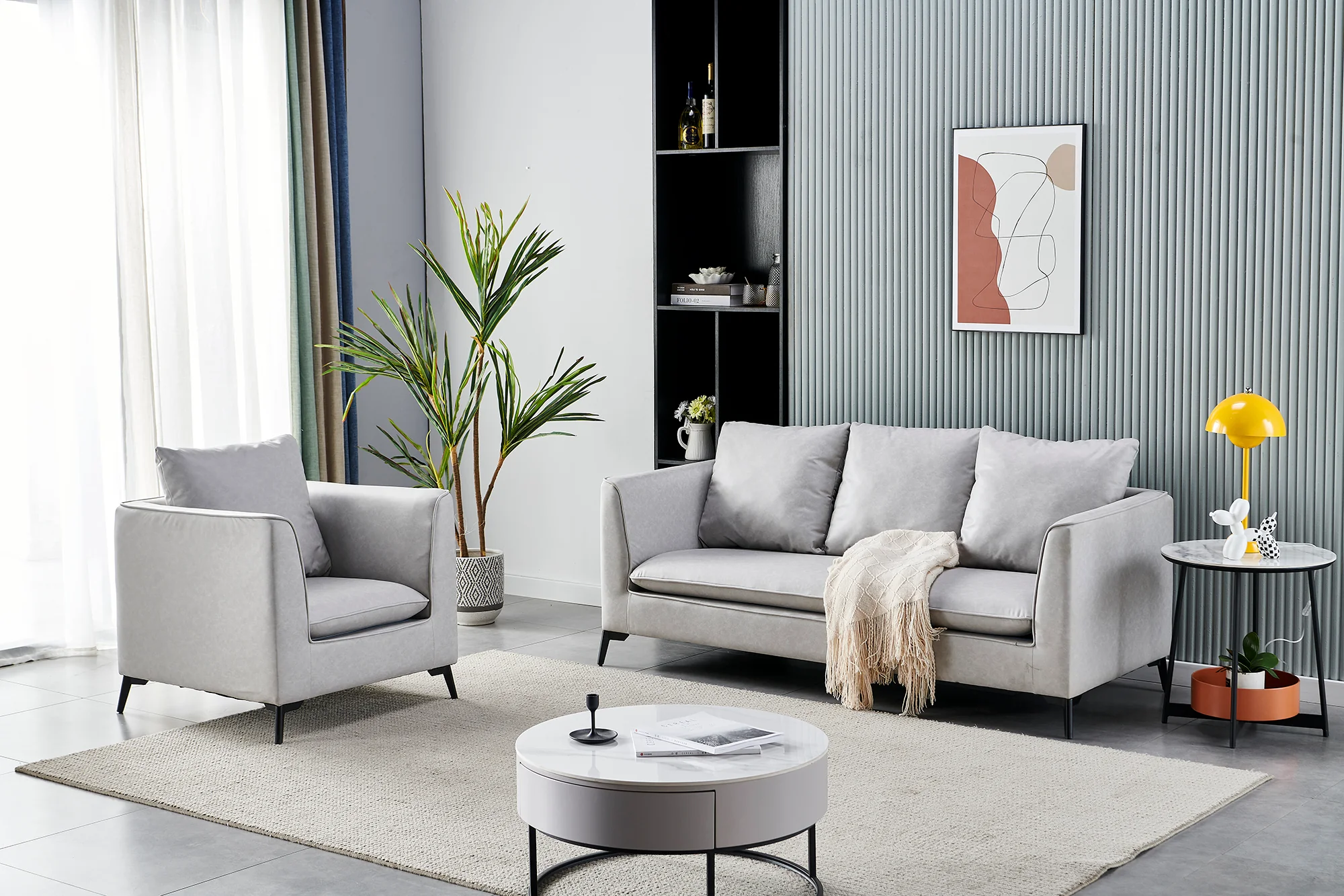 Ishida 世達 淺灰科技布 辦公沙發組 1人位, 3人位