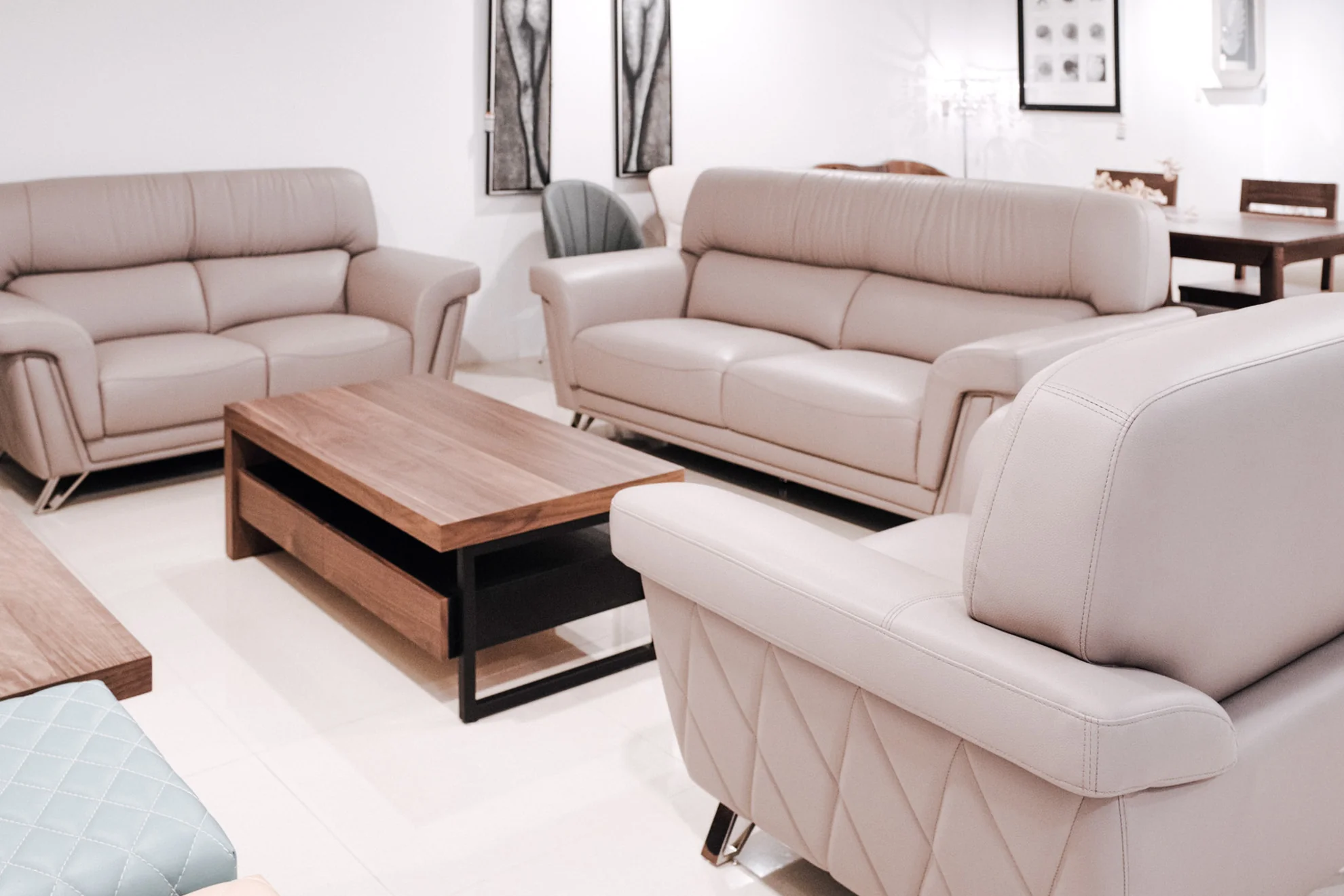 菱格紋牛皮沙發組 （1+2+3人）