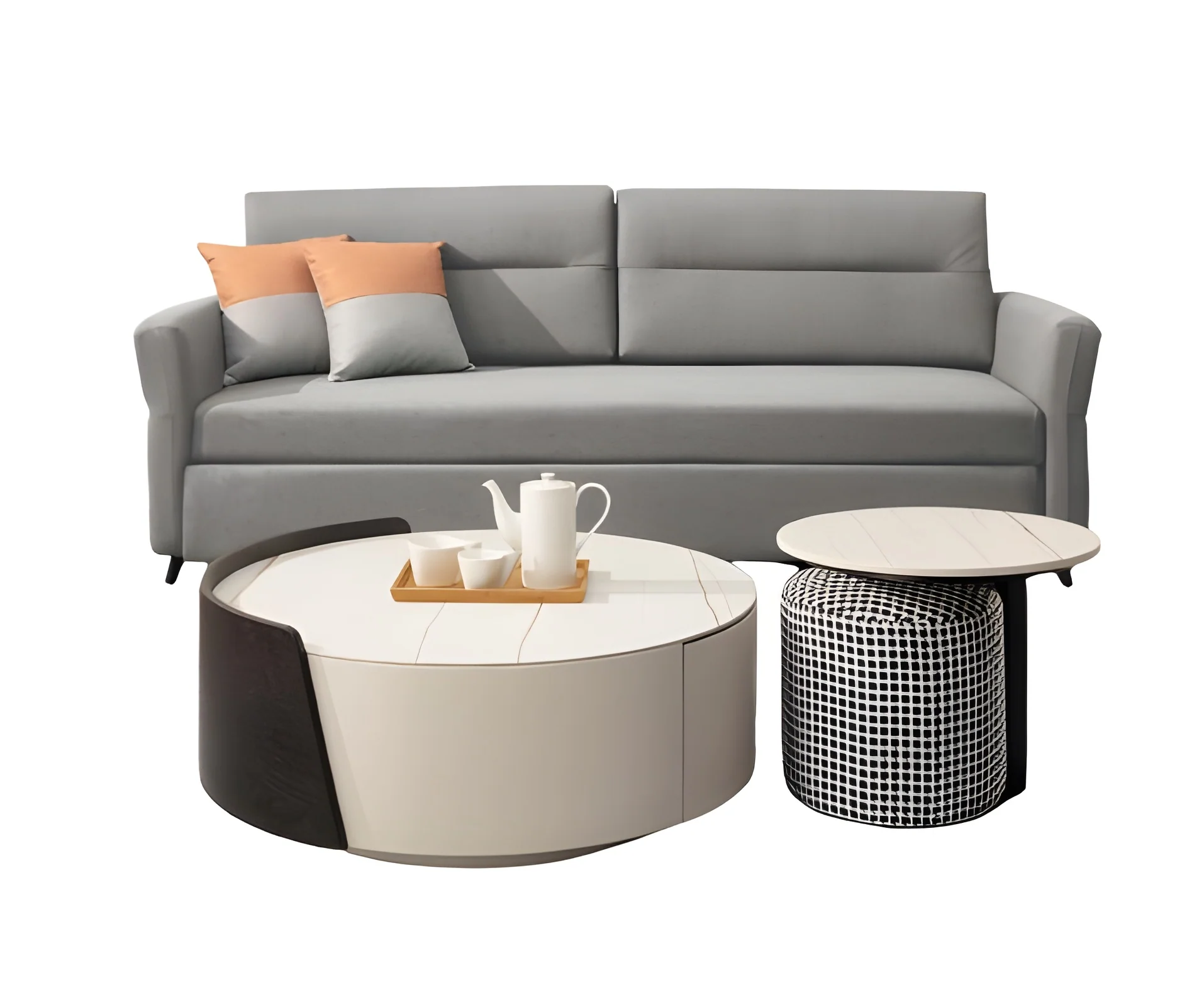 Alaa Abdelnaby 胡桃木岩板 茶几（贈小椅凳未含沙發）