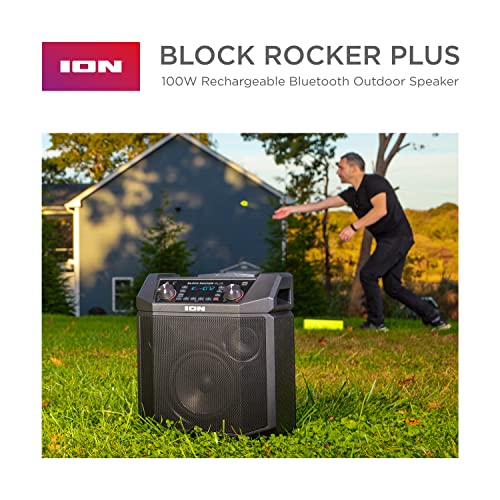 ION Audio Block Rocker Plus – Portable Bluetooth Speaker 100W W/Battery, Karaoke Microphone, AM FM Radio, Wheels & Telescopic Handle and USB Charging
