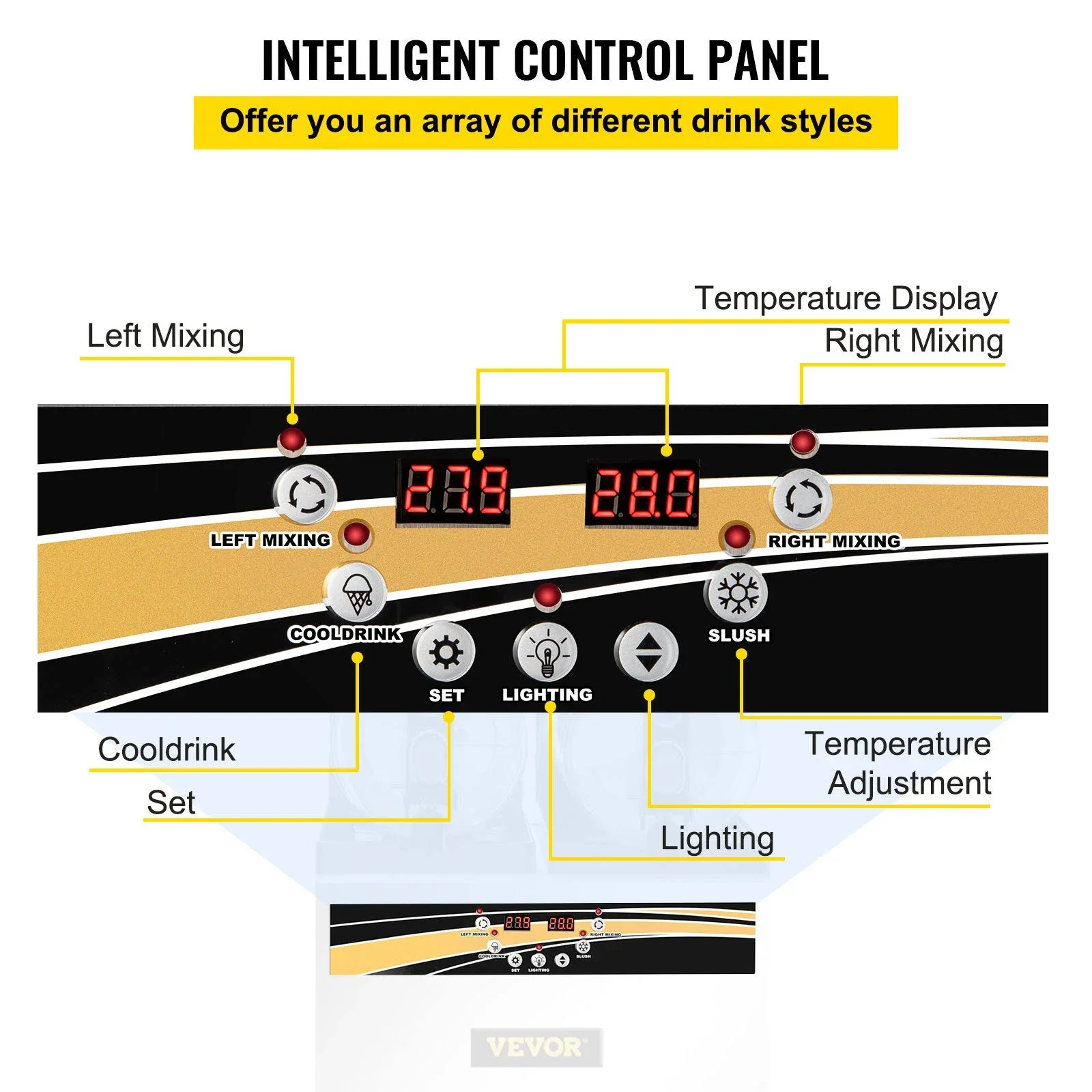 VEVOR Margarita Machine 15Lx2 Tank Commercial Slushy Machine Slushie Machine 1000W Commercial Margarita Maker Smoothie Frozen Drink Maker for