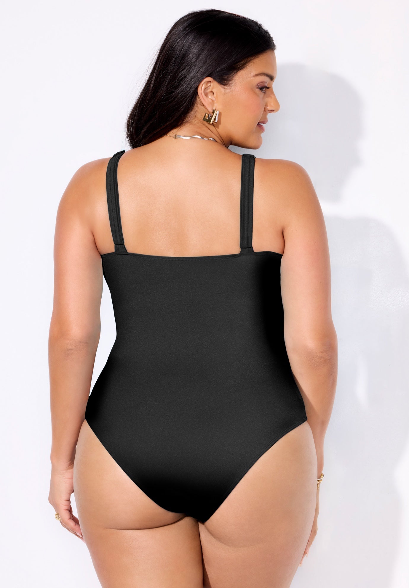 Shimmer Chain Accent Cut Out One Piece Swimsuit