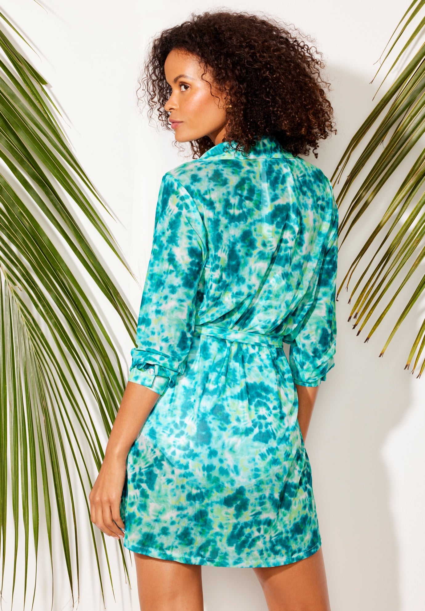 Button Front Mesh Cover Up Tunic