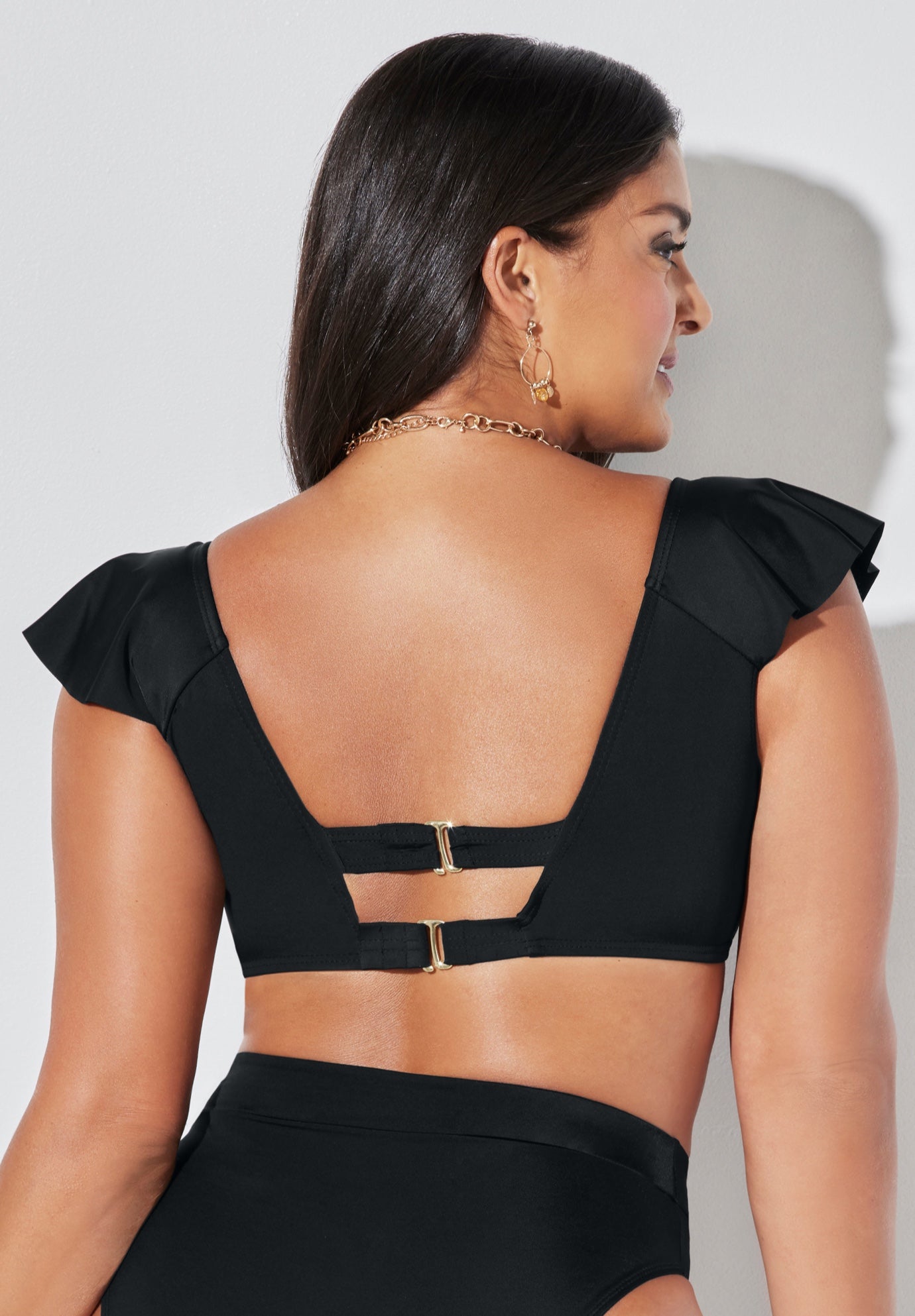 Tie Front Cup Sized Cap Sleeve Underwire Bikini Top