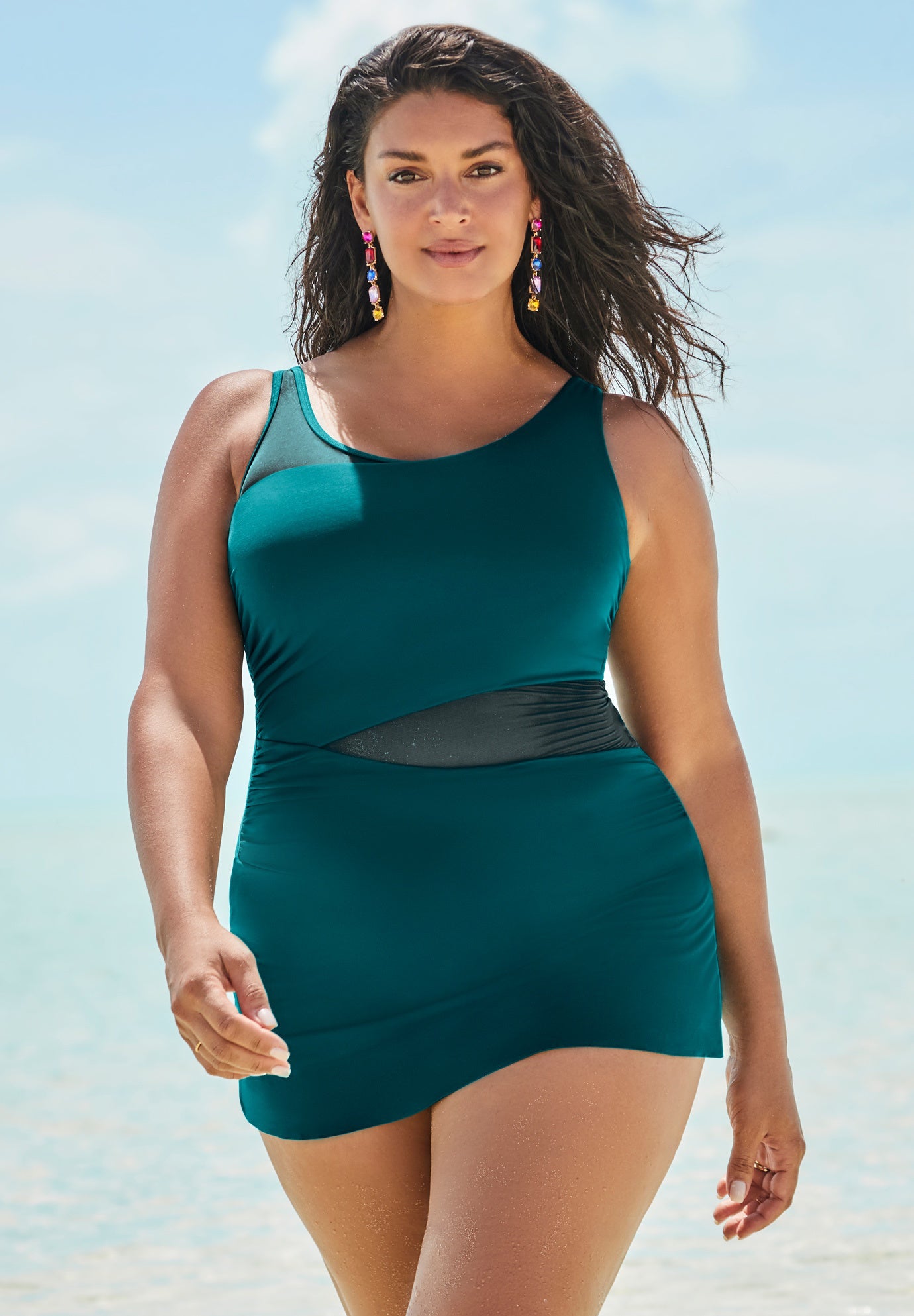 Mesh Panel Underwire Swimdress