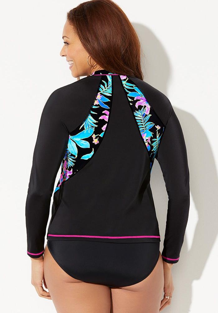 Chlorine Resistant Zip Front Long Sleeve Swim Shirt