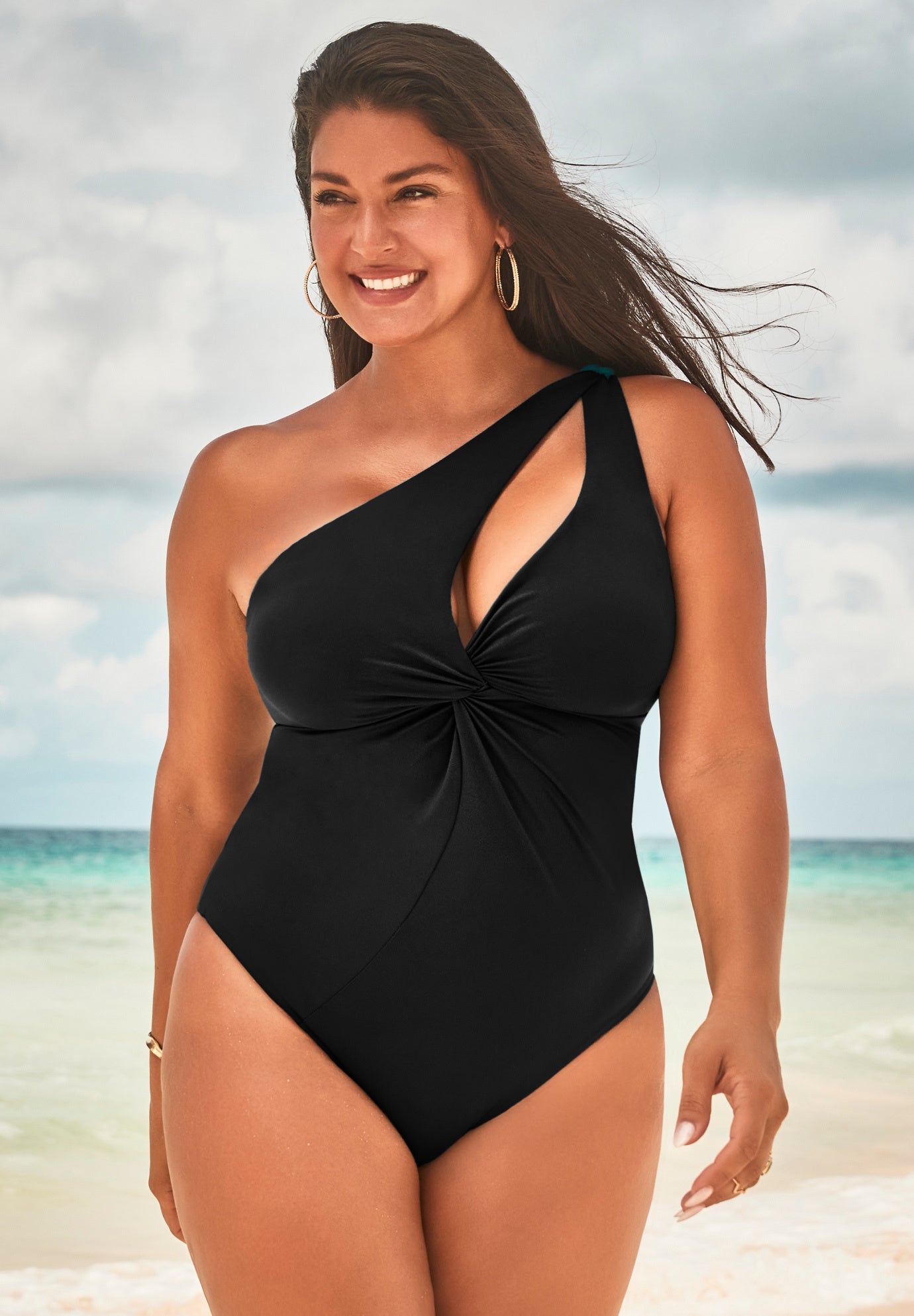 Twist One Shoulder Adjustable Strap One Piece Swimsuit