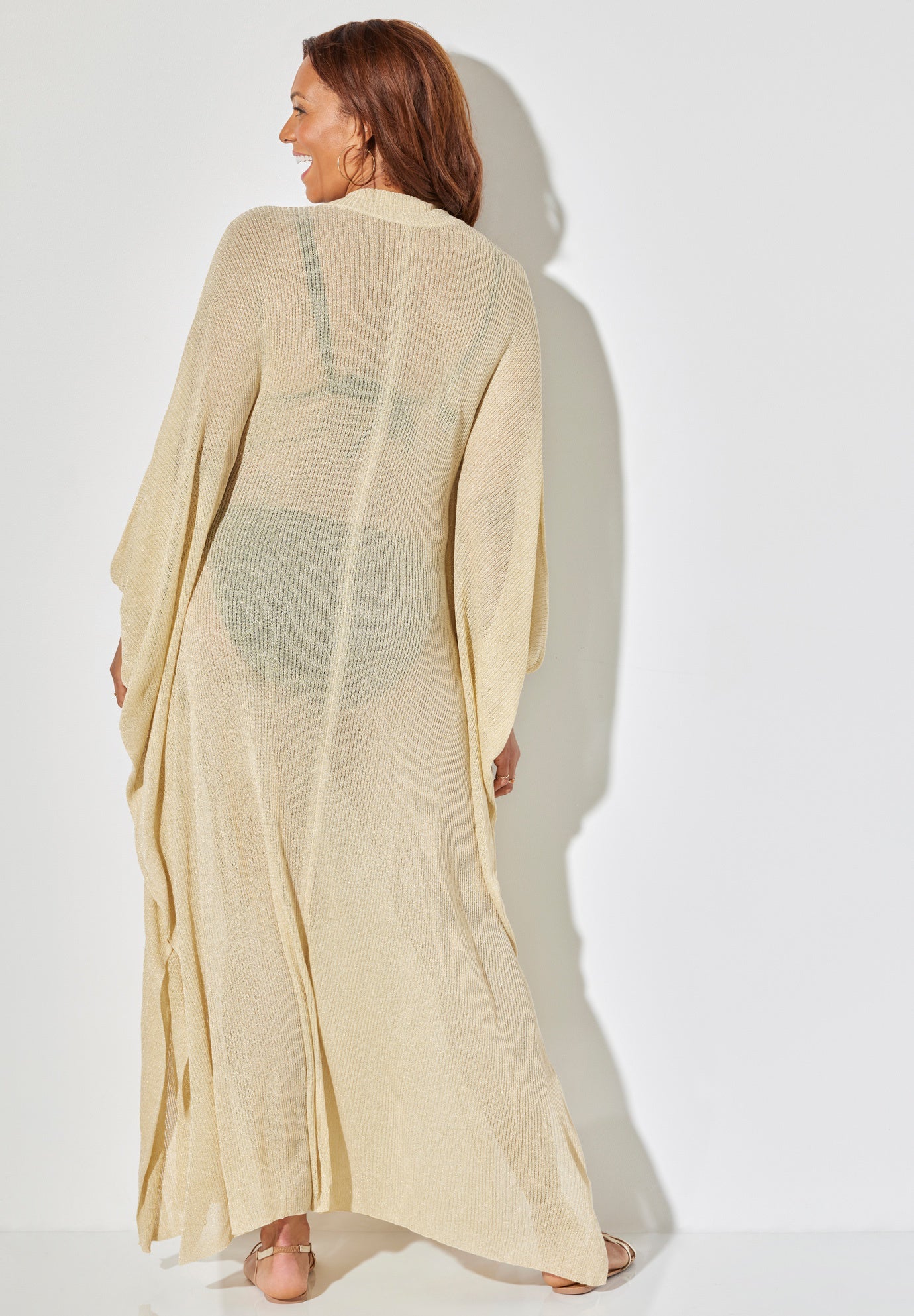 Long V-Neck Shimmer Caftan Tunic Cover Up