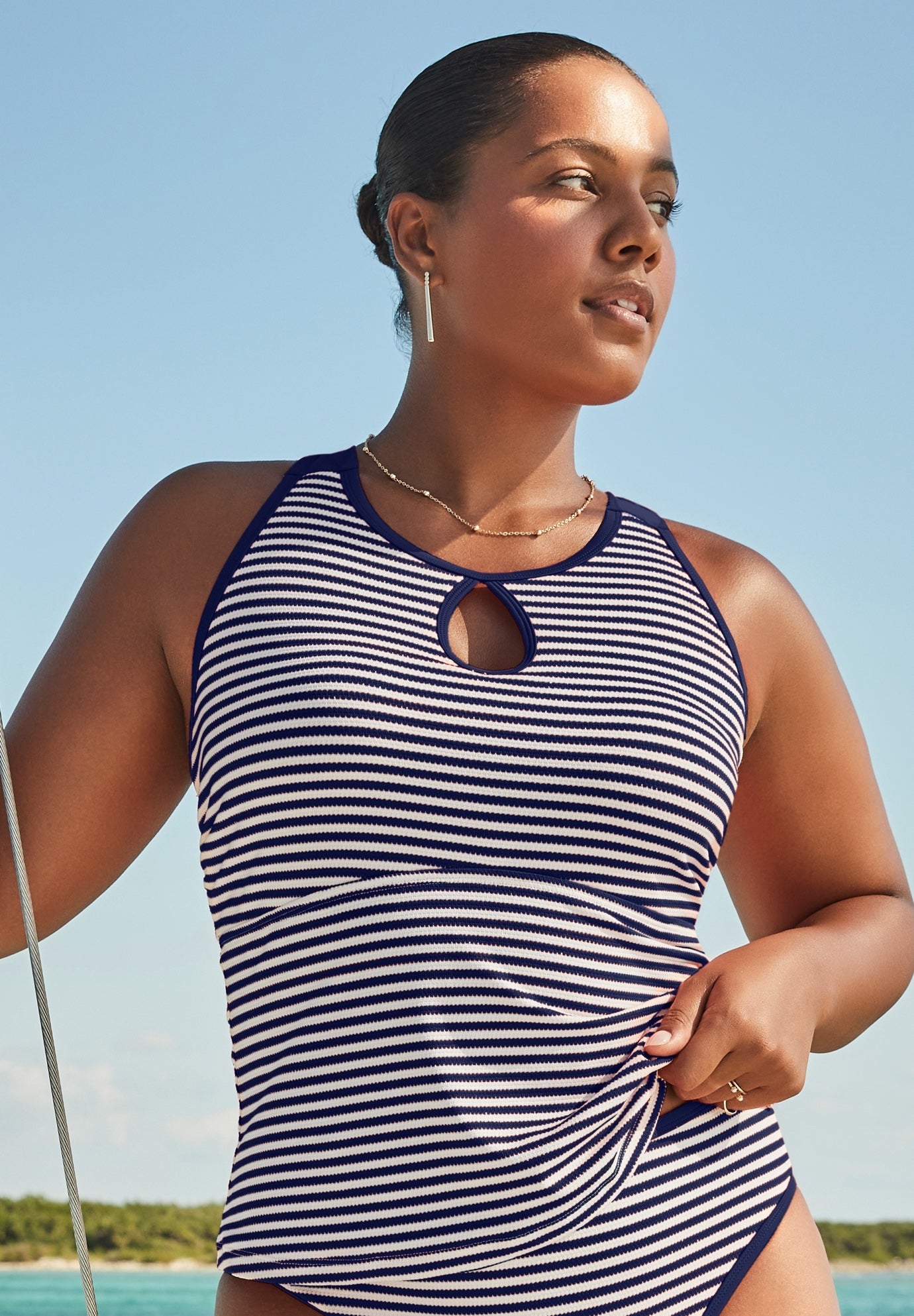Metallic Lurex High Neck Tankini Top