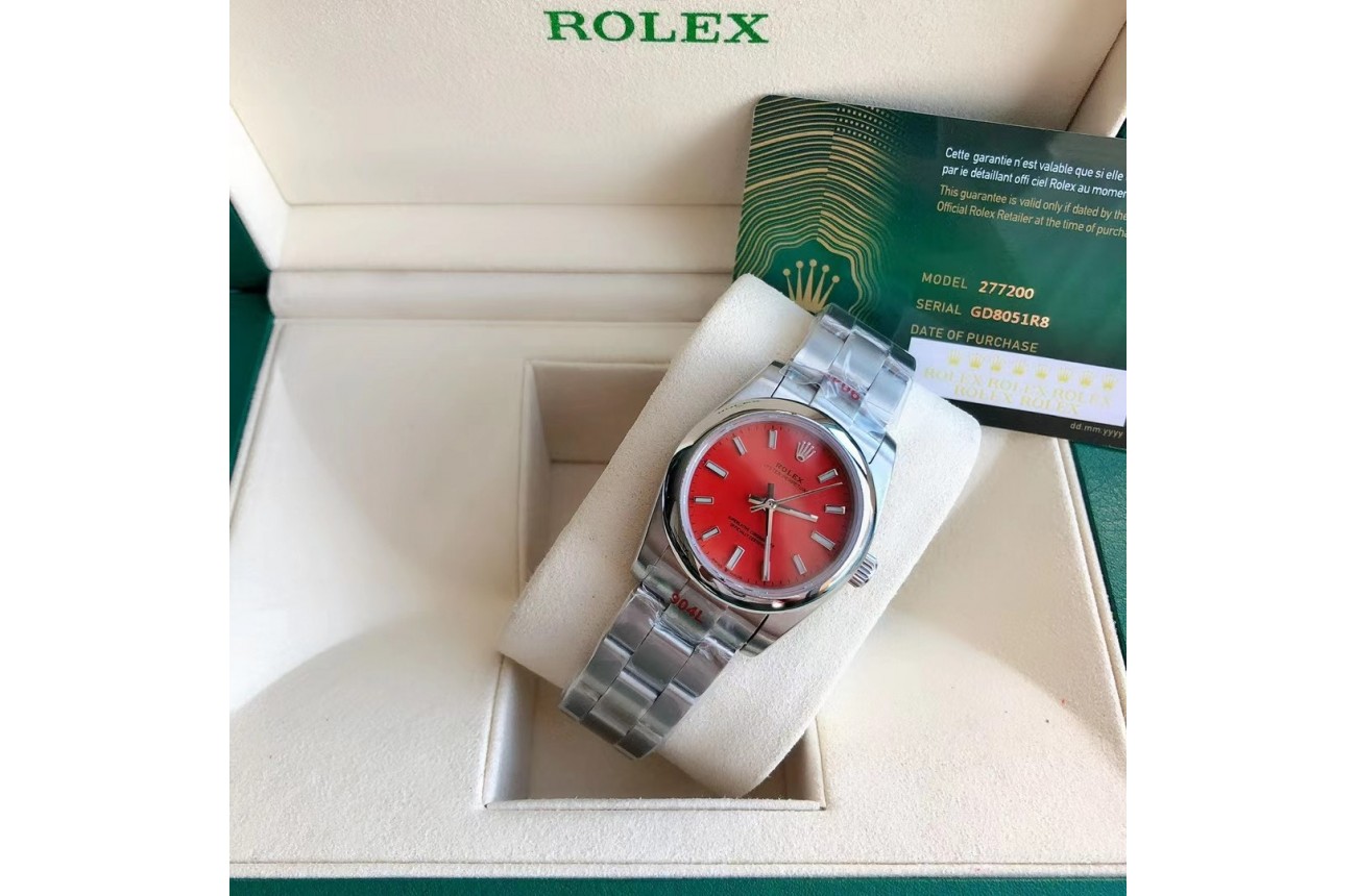 Rolex Oyster Perpetual 31/41mm SS/SS Red/Stk