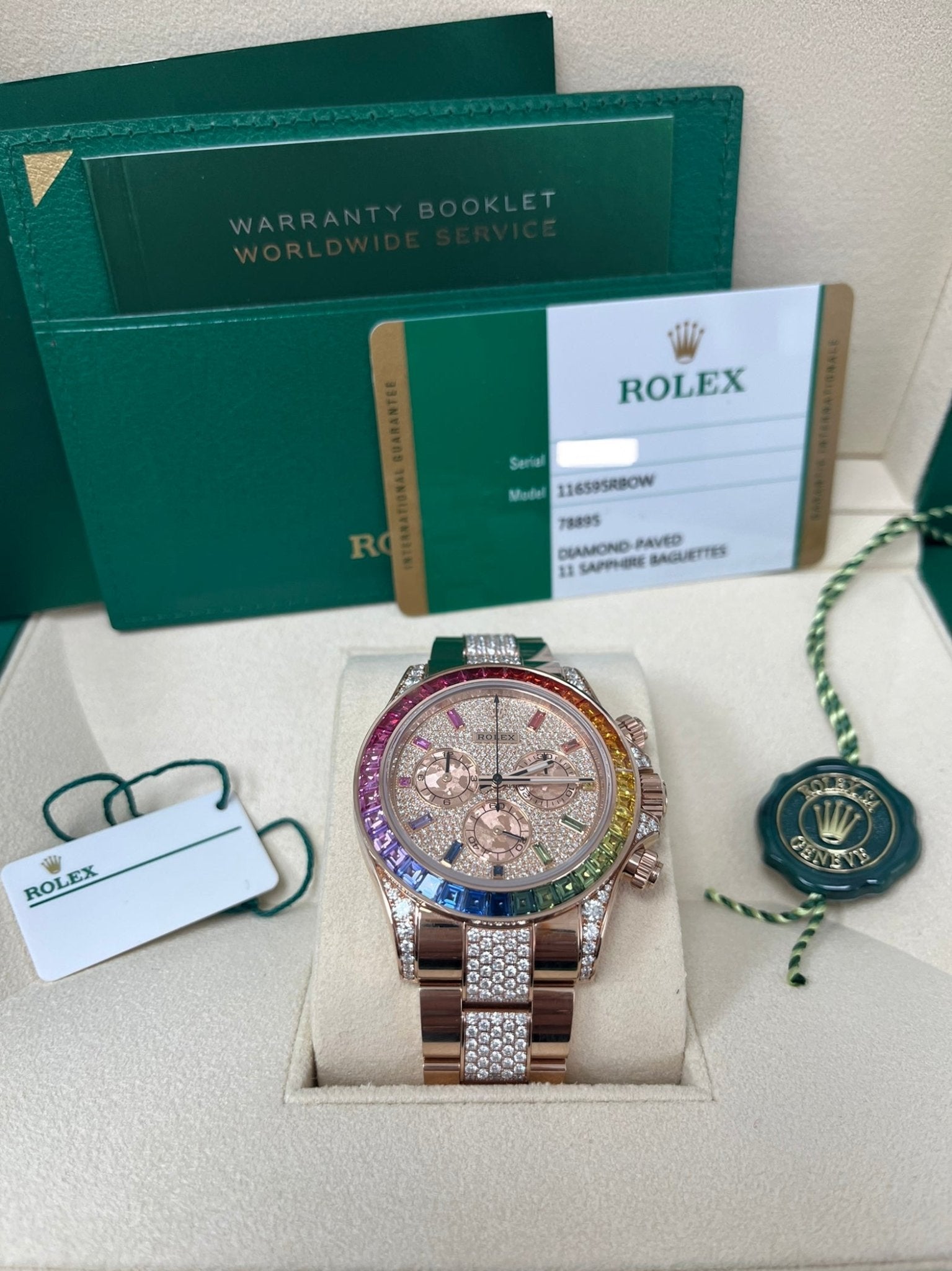 Rolex Cosmograph Everose Daytona Factory Diamond Rainbow Edition Ref# 116595RBOW)