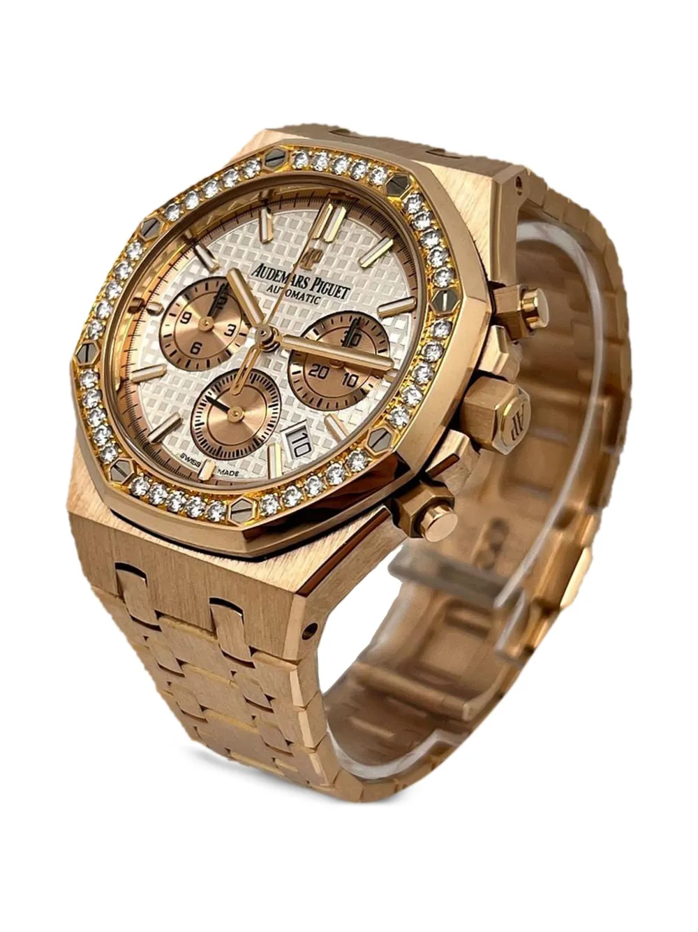 Audemars Piguet Royal Oak 26315OR.ZZ.1256OR.01 Chronograph Rose Gold Silver Dial Diamond Bezel
