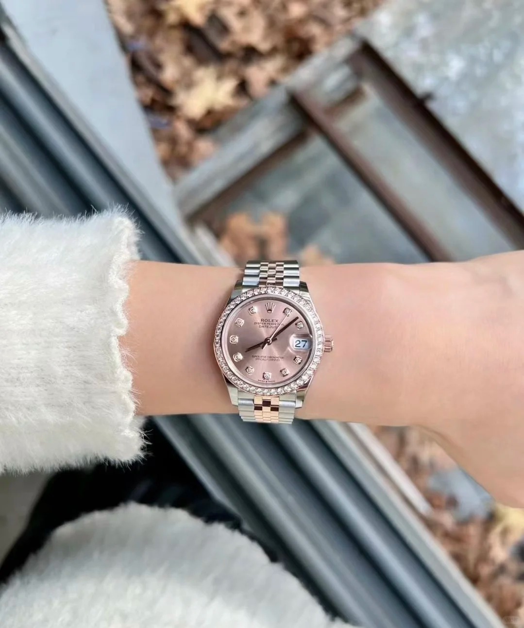 Rolex Datejust 31 Chocolate Diamonds Dial Diamond Bezel Rose Gold Two Tone Jubilee Watch 278381RBR 278381