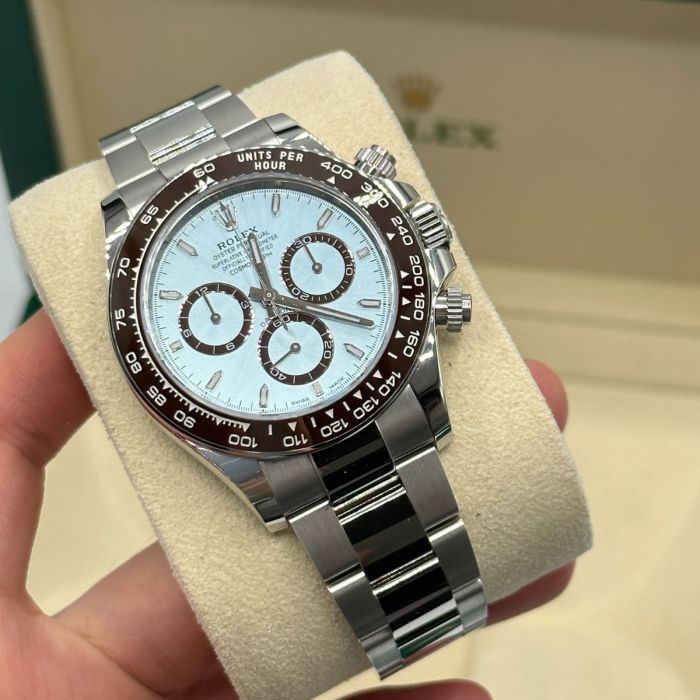 Rolex Cosmograph Daytona Platinum Ice-Blue Diamond-Set Dial and Chestnut Brown Bezel Men's Watch M126506-0002