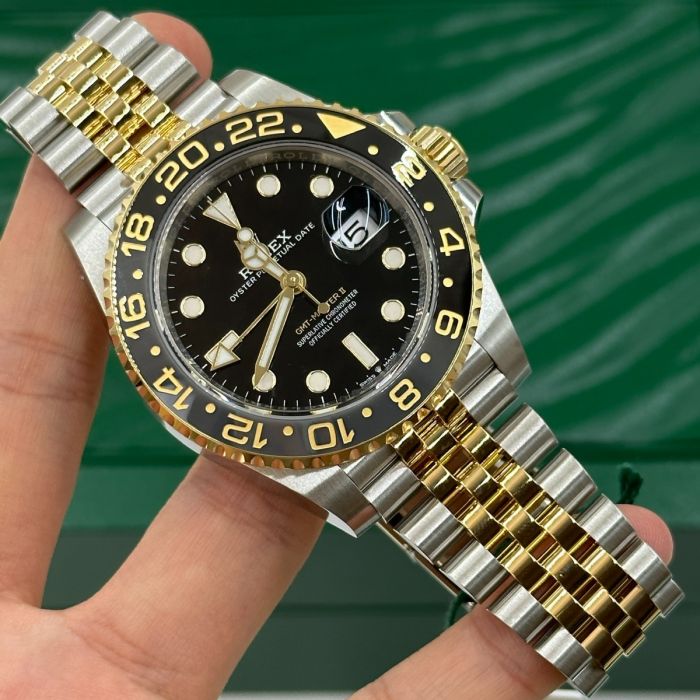 Rolex GMT Master ll Yellow Gold and Stainless Steel Black Dial Jubilee Bracelet Men's Watch M126713GRNR-0001