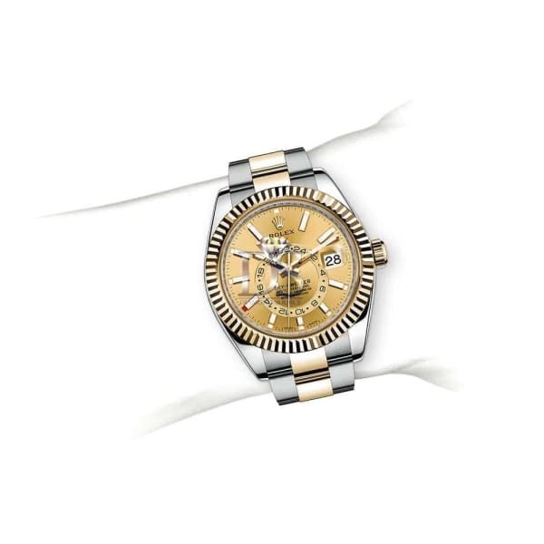 Rolex Sky-Dweller Automatic Men's 18kt Yellow Gold Champagne Dial Oyster Watch 330933-0001