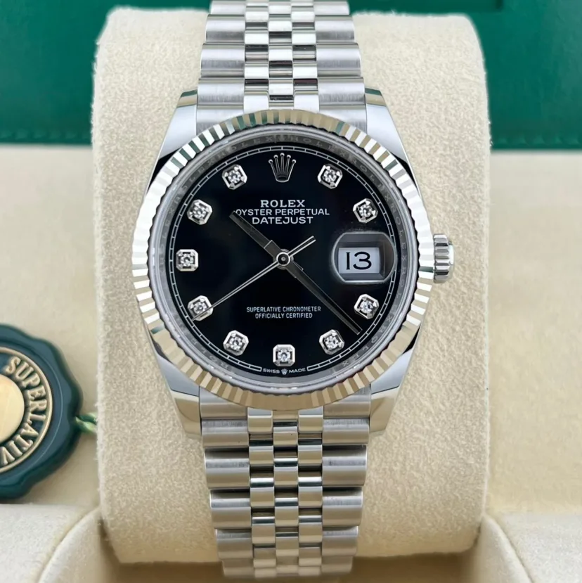 Rolex Datejust 36 Steel & White Gold Black Diamond Dial Women's Watch M126234-0027
