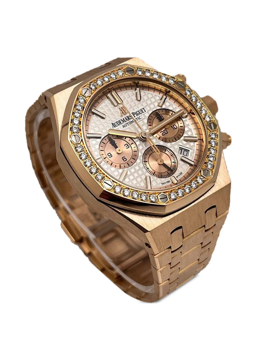 Audemars Piguet Royal Oak 26315OR.ZZ.1256OR.01 Chronograph Rose Gold Silver Dial Diamond Bezel