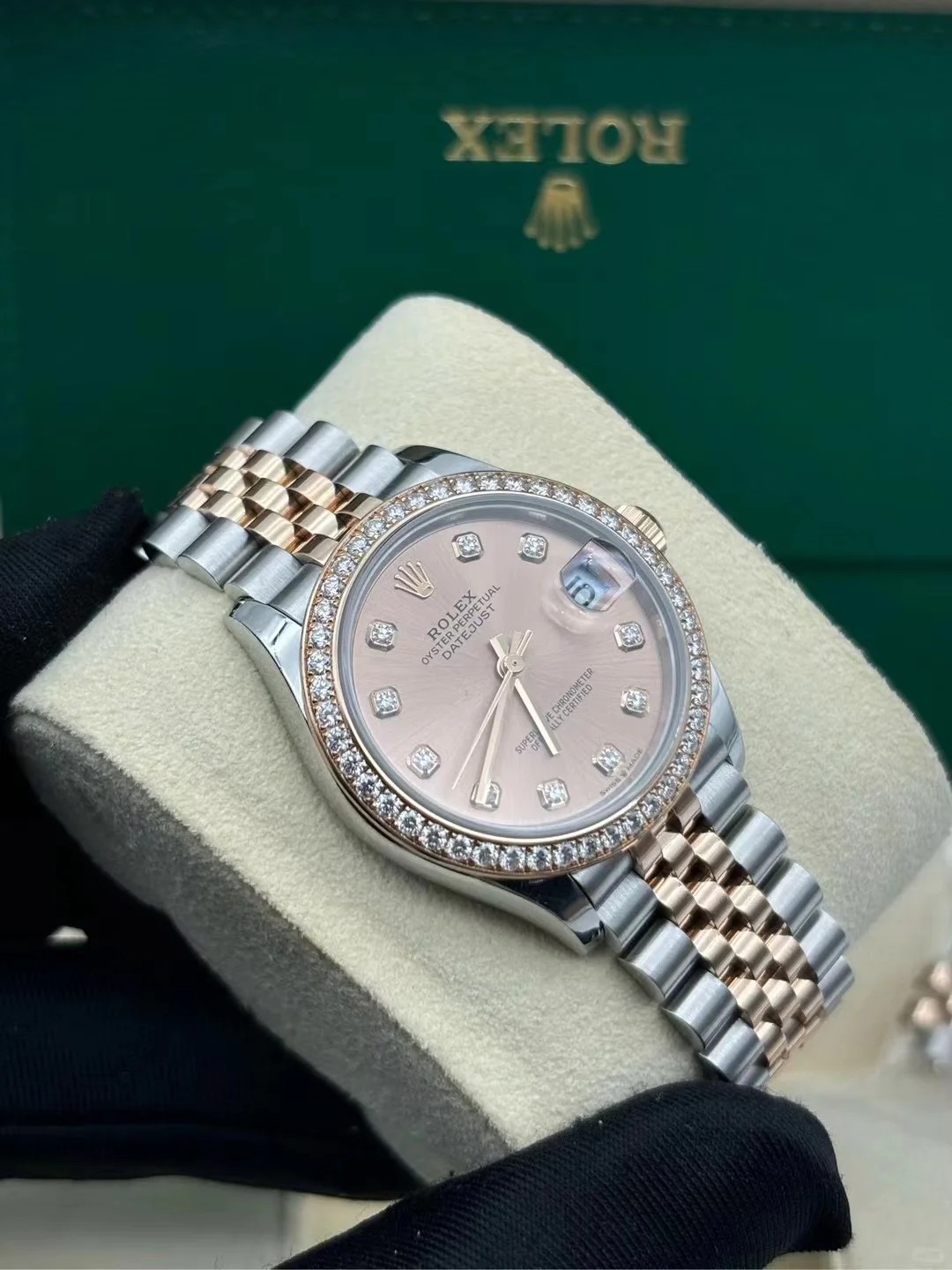Rolex Datejust 31 Chocolate Diamonds Dial Diamond Bezel Rose Gold Two Tone Jubilee Watch 278381RBR 278381