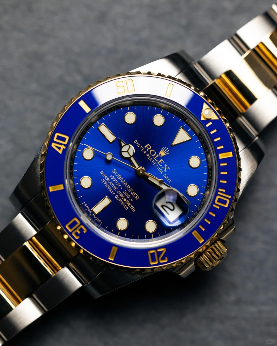 Rolex Submariner Bluesy Blue Index Dial Oyster Bracelet Mens Watch 116613lb-0005