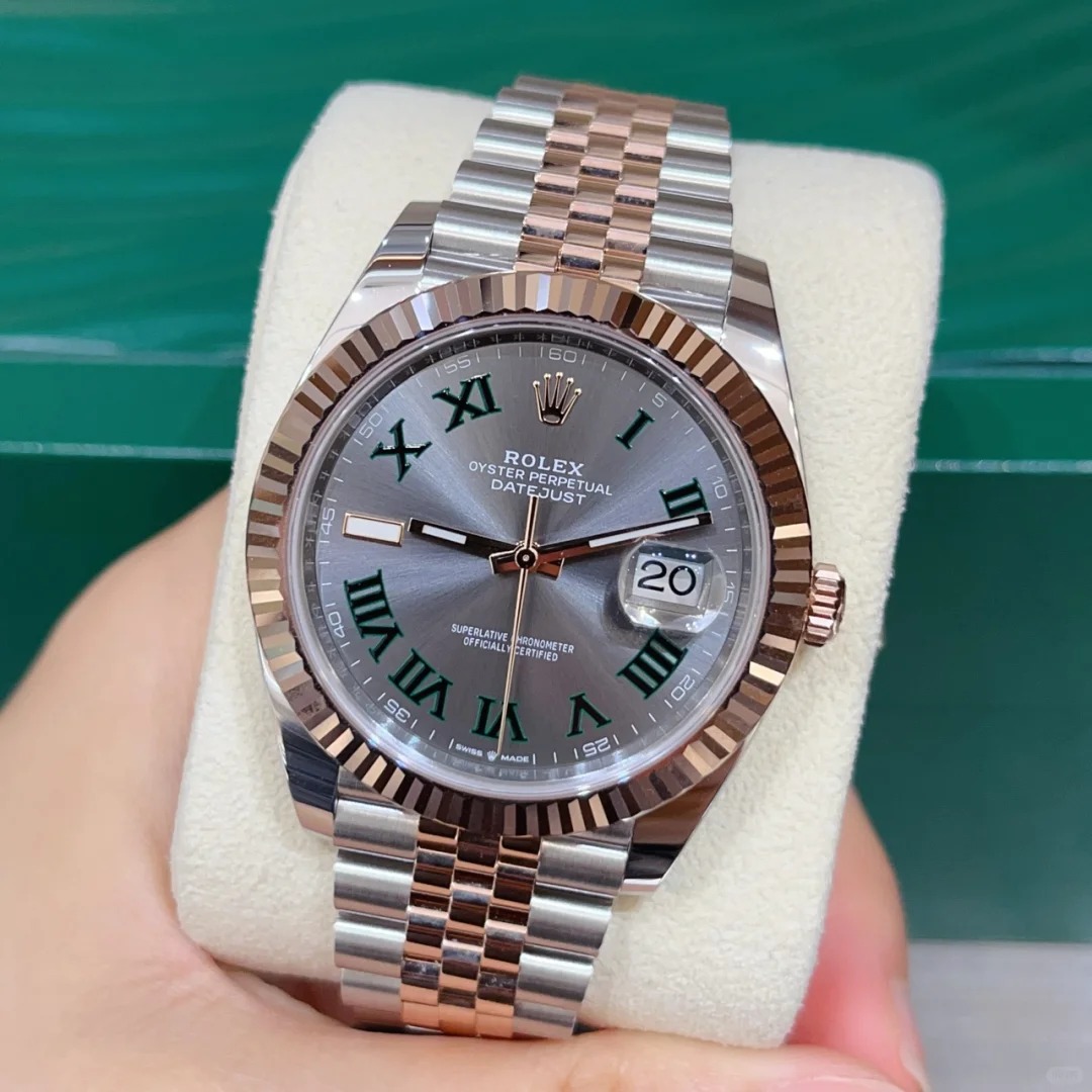 Rolex Datejust 41 Steel and Everose Gold Wimbledon Green Dial Jubilee Men's Watch M126331-0016