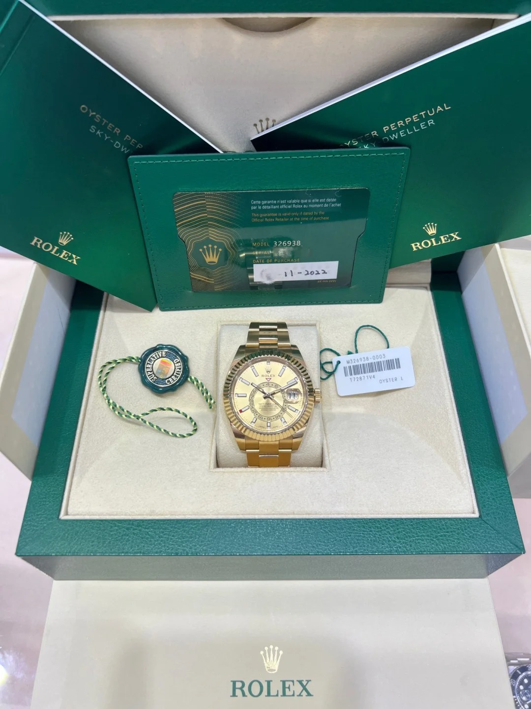 Rolex Sky-Dweller Champagne Dial, 18kt Yellow Gold Watch 326938-0003