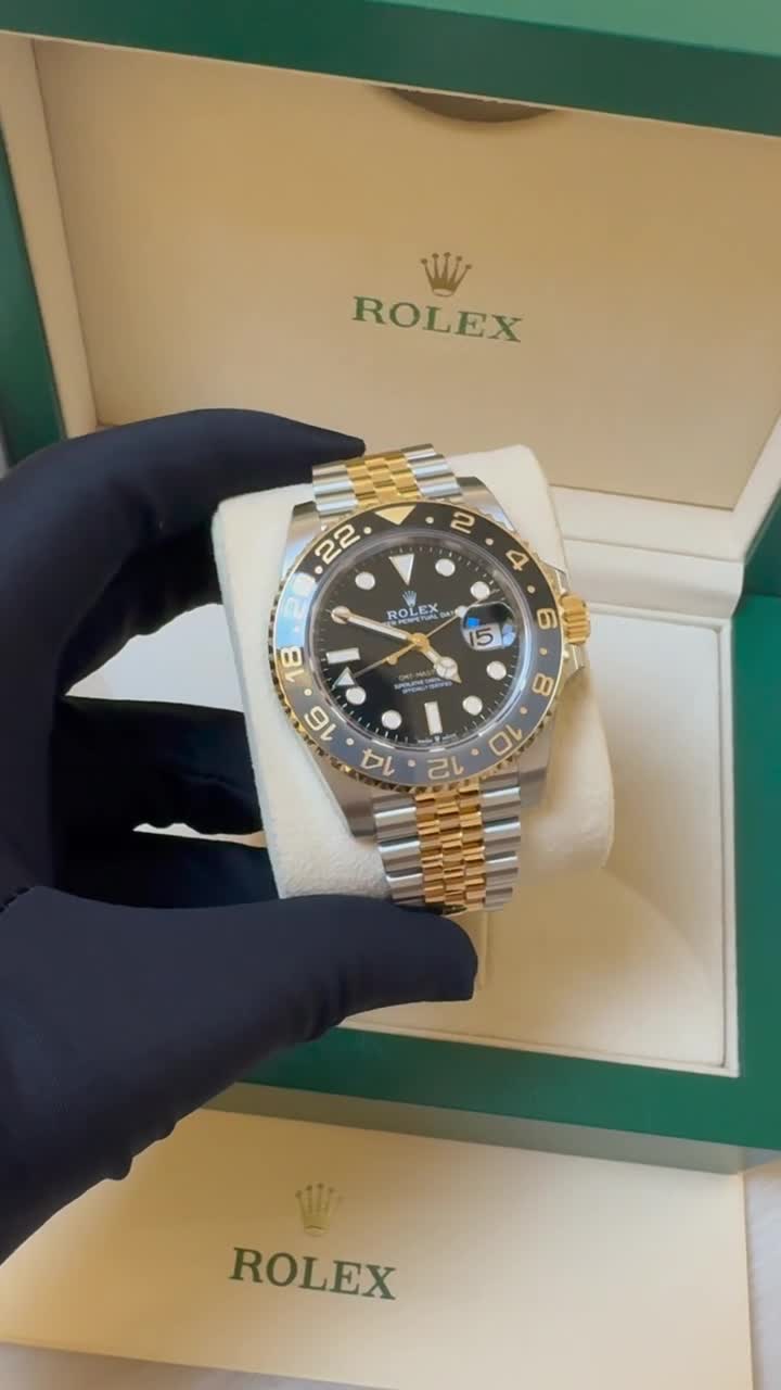 Rolex GMT Master ll Yellow Gold and Stainless Steel Black Dial Jubilee Bracelet Men's Watch M126713GRNR-0001