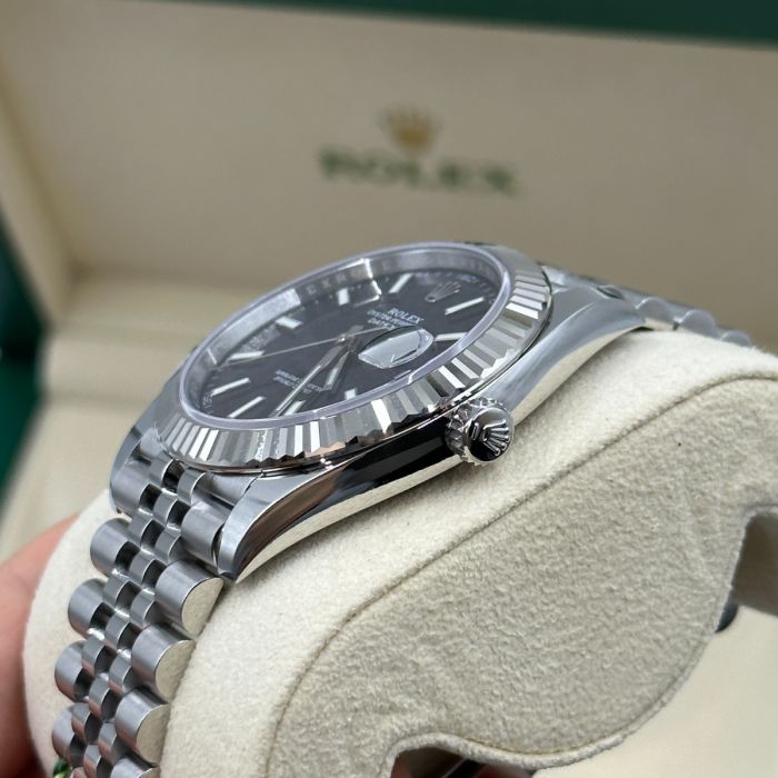 Rolex Datejust 41 Steel & White Gold Black Index Jubilee Band Men's Watch M126334-0018